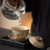 Hand-painted blue fireworks stone red three talents covered bowl ceramic tea bowl with lid kung fu tea set