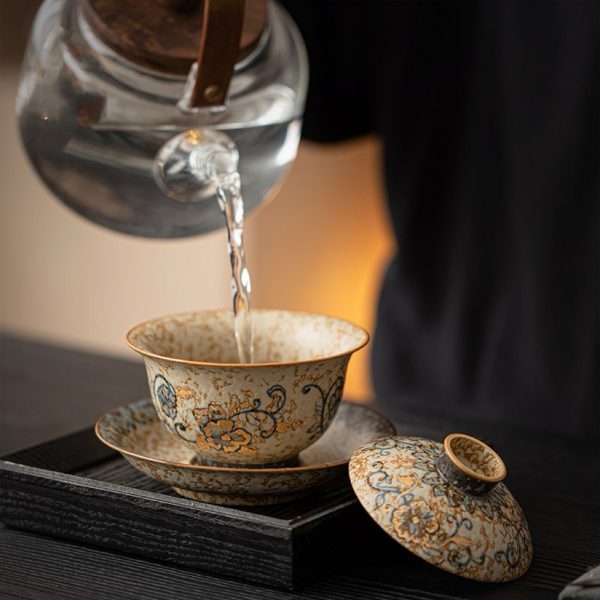 07fa3bca42588352aebc5a58c8bd35f4 Hand-painted blue fireworks stone red three talents covered bowl ceramic tea bowl with lid kung fu tea set