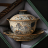 Sunflower hand-painted blue fire flower stone red three talents cover bowl ceramic tea cup