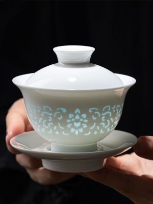 Linglong porcelain three talents cover the bowl and tea cup