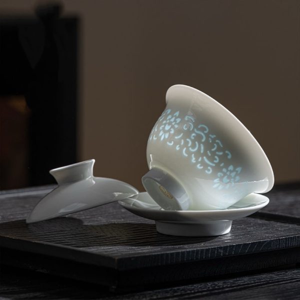 5bed8193b9b5d594ce53cf4686d02d76 Linglong porcelain three talents cover the bowl and tea cup