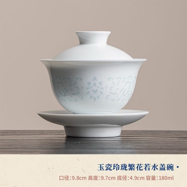 73adee4d4ba61bdb4797b2548edd853a Linglong porcelain three talents cover the bowl and tea cup