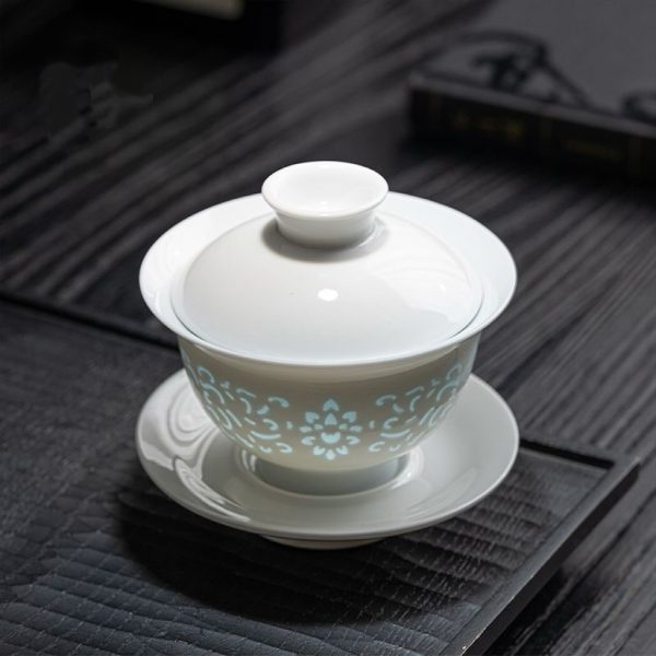 a63b9ee30120d9e0df27579effe99ea2 Linglong porcelain three talents cover the bowl and tea cup