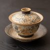 Hand-painted blue fireworks stone red three talents covered bowl ceramic tea bowl with lid kung fu tea set
