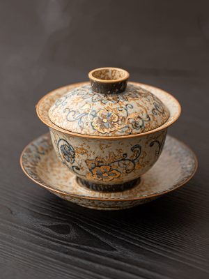 Hand-painted blue fireworks stone red three talents covered bowl ceramic tea bowl with lid kung fu tea set