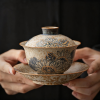 Sunflower hand-painted blue fire flower stone red three talents cover bowl ceramic tea cup