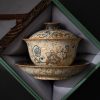 Hand-painted blue fireworks stone red three talents covered bowl ceramic tea bowl with lid kung fu tea set