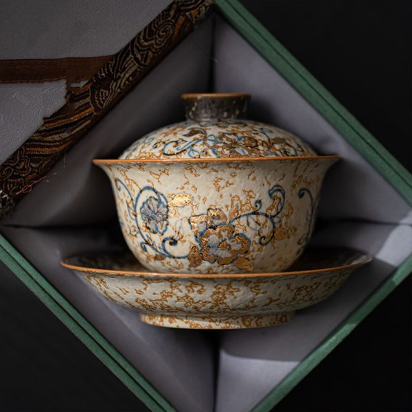 ee87fa103d08fa23ee1b29559cc7aec2 Hand-painted blue fireworks stone red three talents covered bowl ceramic tea bowl with lid kung fu tea set