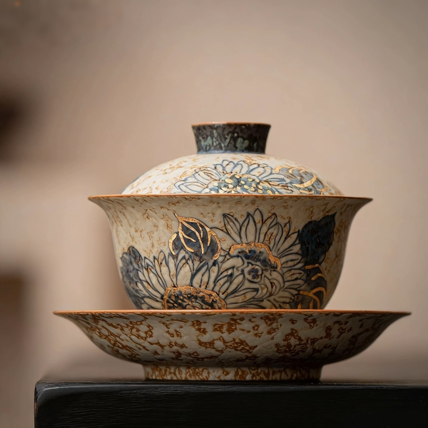 feff95b3aa7a0cbbd103aa095fafc8cb Sunflower hand-painted blue fire flower stone red three talents cover bowl ceramic tea cup