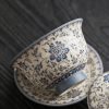 Blue and flower twig lotus three talents cover bowl tea cup