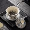 Blue and flower twig lotus three talents cover bowl tea cup