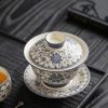 Blue and flower twig lotus three talents cover bowl tea cup