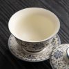 Blue and flower twig lotus three talents cover bowl tea cup