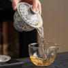 Blue and flower twig lotus three talents cover bowl tea cup