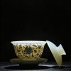 Blue and flower twig lotus three talents cover bowl tea cup