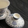 Blue and flower twig lotus three talents cover bowl tea cup