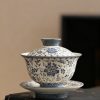 Blue and flower twig lotus three talents cover bowl tea cup