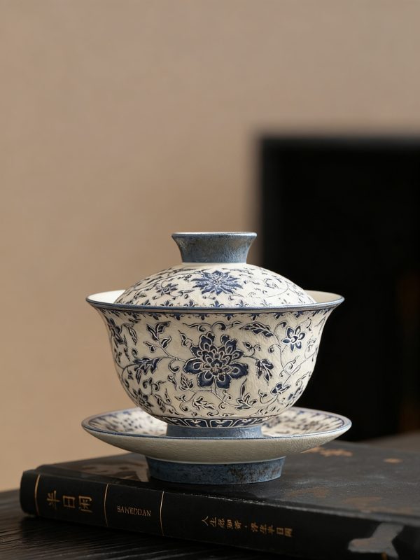 8a6e63bdb23ce429e86af3c51d24a06a Blue and flower twig lotus three talents cover bowl tea cup