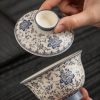 Blue and flower twig lotus three talents cover bowl tea cup